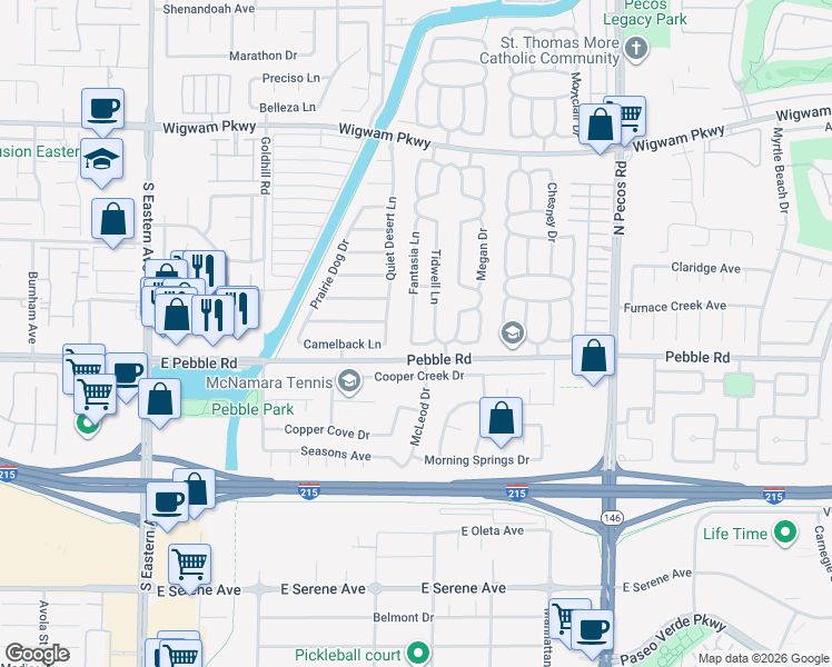 map of restaurants, bars, coffee shops, grocery stores, and more near 19 Fantasia Lane in Henderson