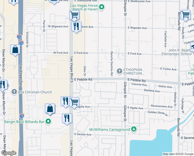 map of restaurants, bars, coffee shops, grocery stores, and more near 86 East Pebble Road in Las Vegas