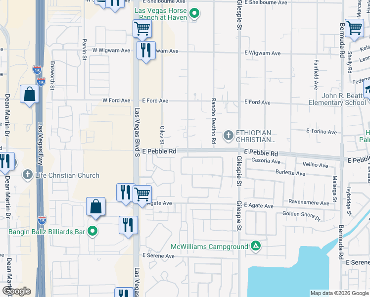 map of restaurants, bars, coffee shops, grocery stores, and more near 86 East Pebble Road in Las Vegas