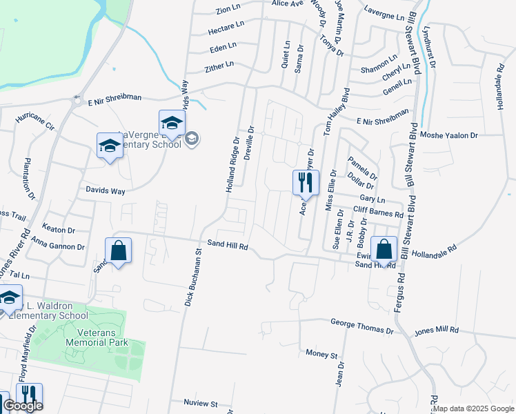map of restaurants, bars, coffee shops, grocery stores, and more near 219 Renwick Drive in La Vergne