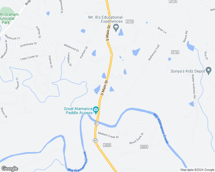 map of restaurants, bars, coffee shops, grocery stores, and more near 2018 South Main Street in Graham