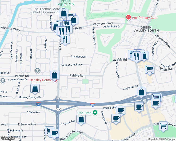 map of restaurants, bars, coffee shops, grocery stores, and more near 8 Old Lake Circle in Henderson