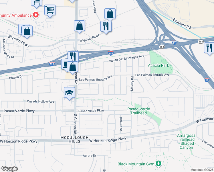 map of restaurants, bars, coffee shops, grocery stores, and more near 97 Misty Rain Street in Henderson