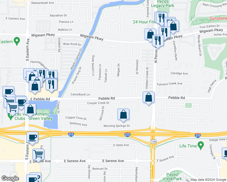 map of restaurants, bars, coffee shops, grocery stores, and more near 14 Jensen Drive in Henderson