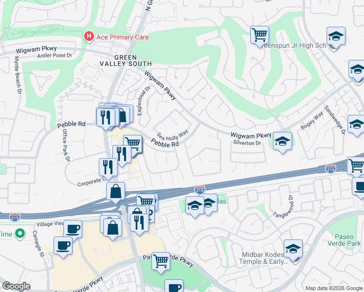 map of restaurants, bars, coffee shops, grocery stores, and more near 29 Crown Valley Drive in Henderson