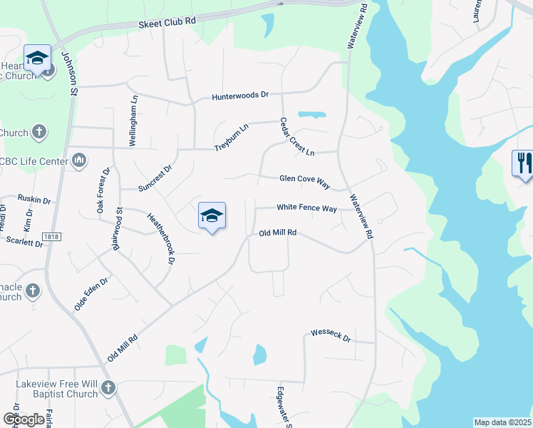 map of restaurants, bars, coffee shops, grocery stores, and more near 2502 White Fence Way in High Point