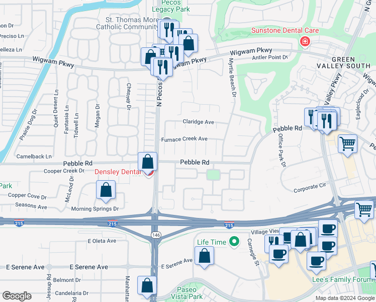 map of restaurants, bars, coffee shops, grocery stores, and more near 8 White Tail Court in Henderson