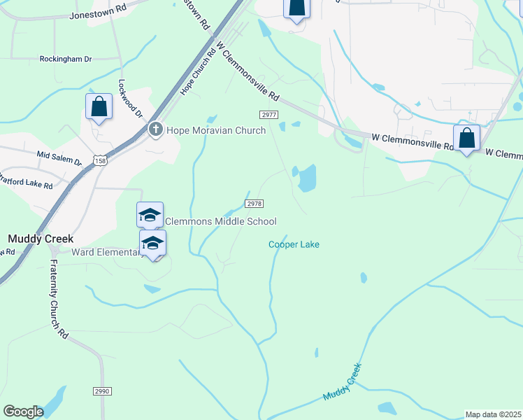 map of restaurants, bars, coffee shops, grocery stores, and more near Woodard Road in Winston-Salem