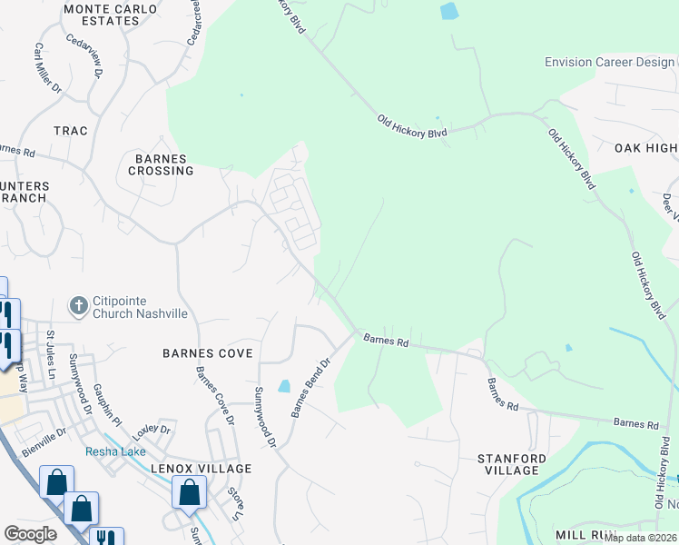 map of restaurants, bars, coffee shops, grocery stores, and more near 1094 Barnes Road in Nashville