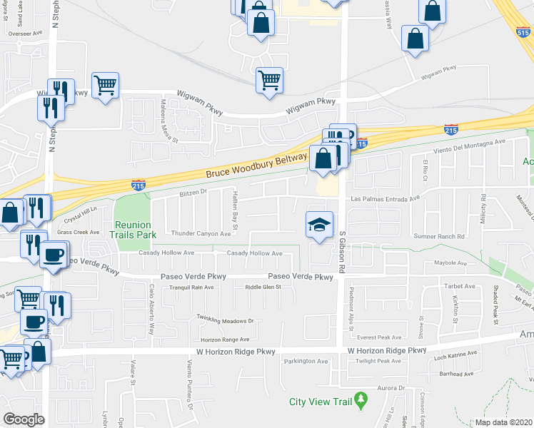map of restaurants, bars, coffee shops, grocery stores, and more near 1076 Sandstone Canyon Street in Henderson