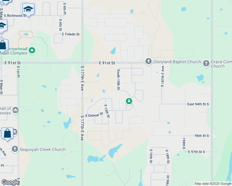 map of restaurants, bars, coffee shops, grocery stores, and more near 1403 East Canton Street in Broken Arrow