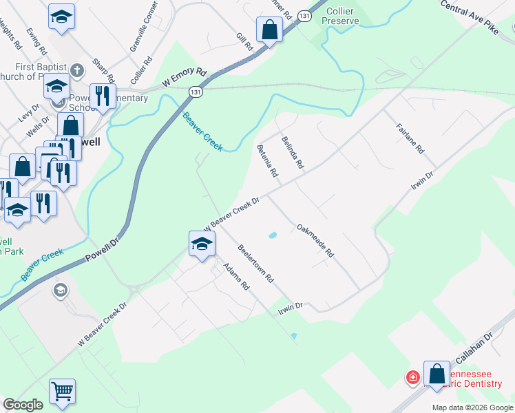 map of restaurants, bars, coffee shops, grocery stores, and more near 1308 West Beaver Creek Drive in Powell