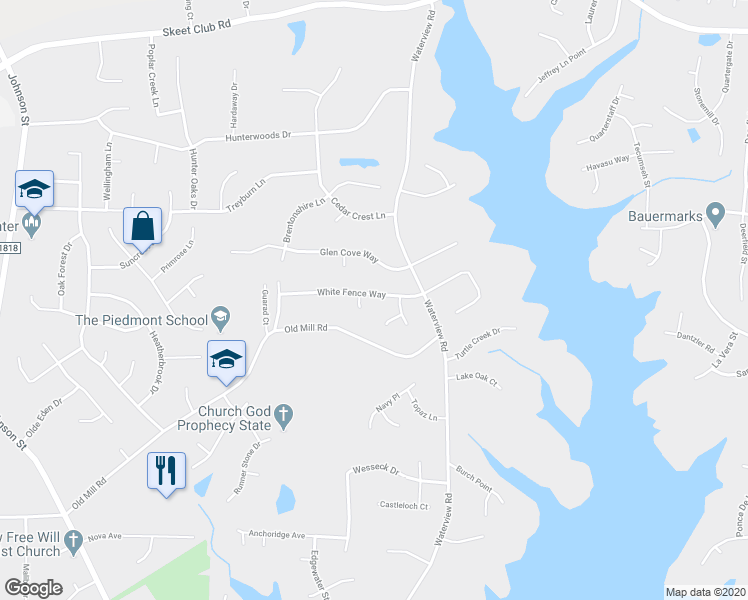 map of restaurants, bars, coffee shops, grocery stores, and more near 2530 White Fence Way in High Point