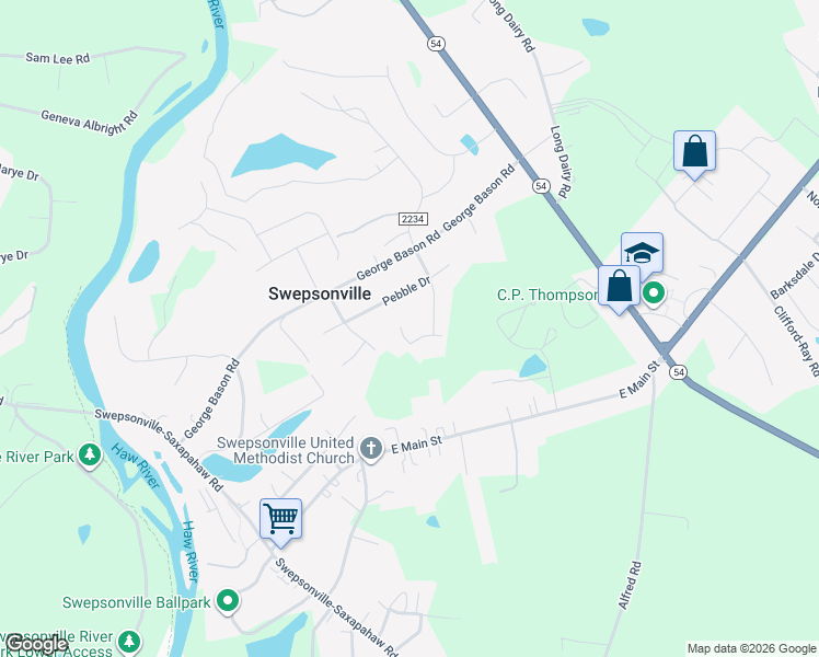 map of restaurants, bars, coffee shops, grocery stores, and more near 2395 Jade Court in Graham