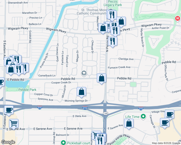 map of restaurants, bars, coffee shops, grocery stores, and more near 15 Stone Cress Drive in Henderson