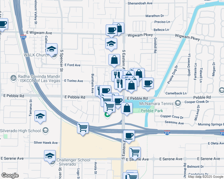 map of restaurants, bars, coffee shops, grocery stores, and more near 8805 Jeffreys Street in Las Vegas