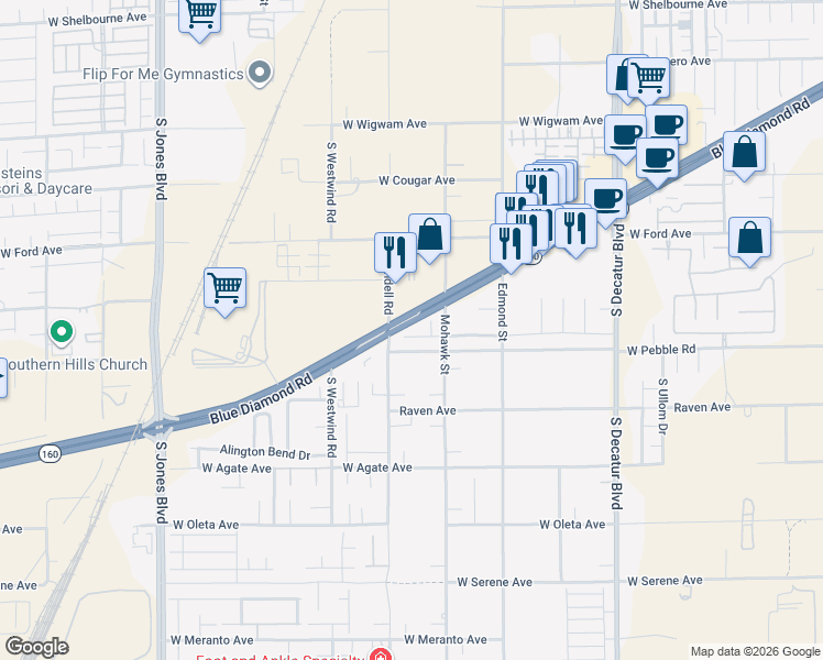 map of restaurants, bars, coffee shops, grocery stores, and more near 5487 Caprock Canyon Avenue in Las Vegas