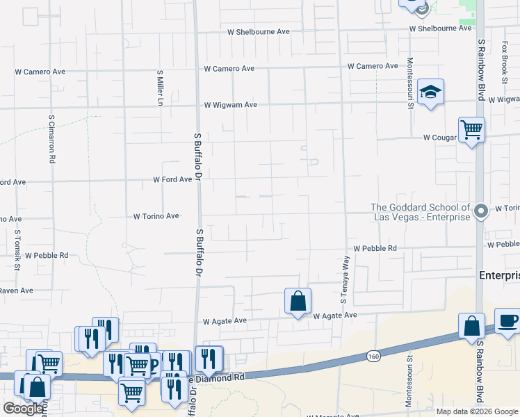 map of restaurants, bars, coffee shops, grocery stores, and more near 7575 West Torino Avenue in Las Vegas