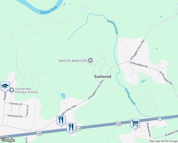 map of restaurants, bars, coffee shops, grocery stores, and more near 7315 Beechleaf Road in Knoxville