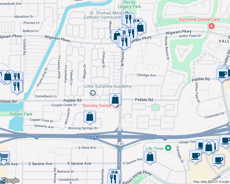 map of restaurants, bars, coffee shops, grocery stores, and more near 2608 Noble Fir Avenue in Henderson