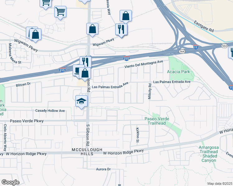 map of restaurants, bars, coffee shops, grocery stores, and more near 95 Glendive Street in Henderson