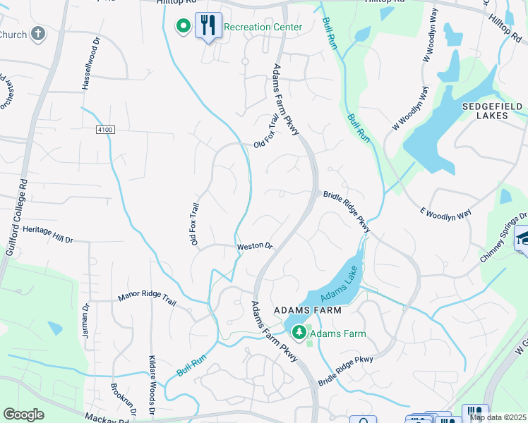 map of restaurants, bars, coffee shops, grocery stores, and more near 5608 Boxborough Court in Greensboro