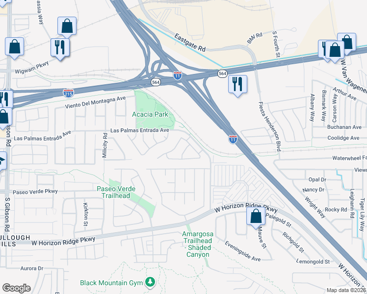 map of restaurants, bars, coffee shops, grocery stores, and more near 119 Camino Francisco in Henderson