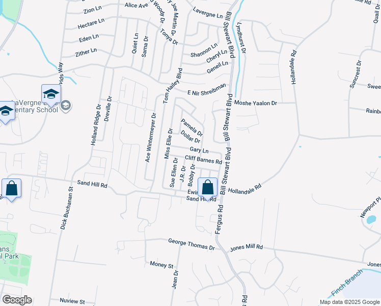 map of restaurants, bars, coffee shops, grocery stores, and more near 1225 Cliff Barnes Road in La Vergne