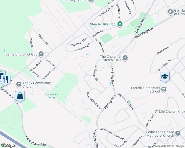 map of restaurants, bars, coffee shops, grocery stores, and more near 718 Lampwick Lane in Knoxville