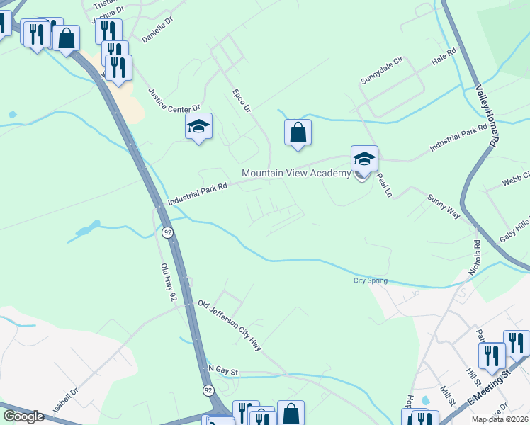map of restaurants, bars, coffee shops, grocery stores, and more near 1027 Ashley Way in Dandridge