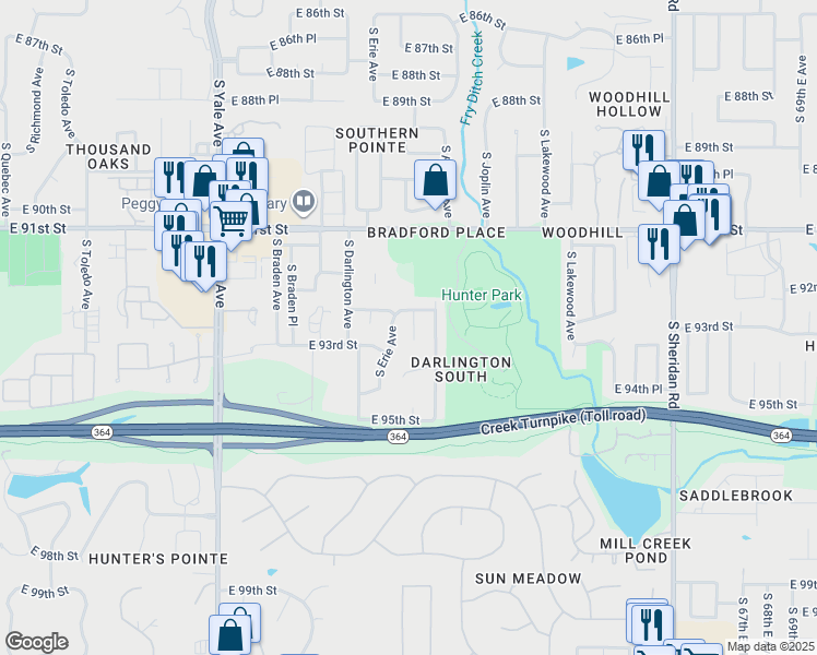 map of restaurants, bars, coffee shops, grocery stores, and more near 9214 South Fulton Avenue in Tulsa