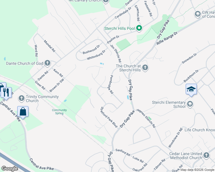 map of restaurants, bars, coffee shops, grocery stores, and more near 718 Lampwick Lane in Knoxville