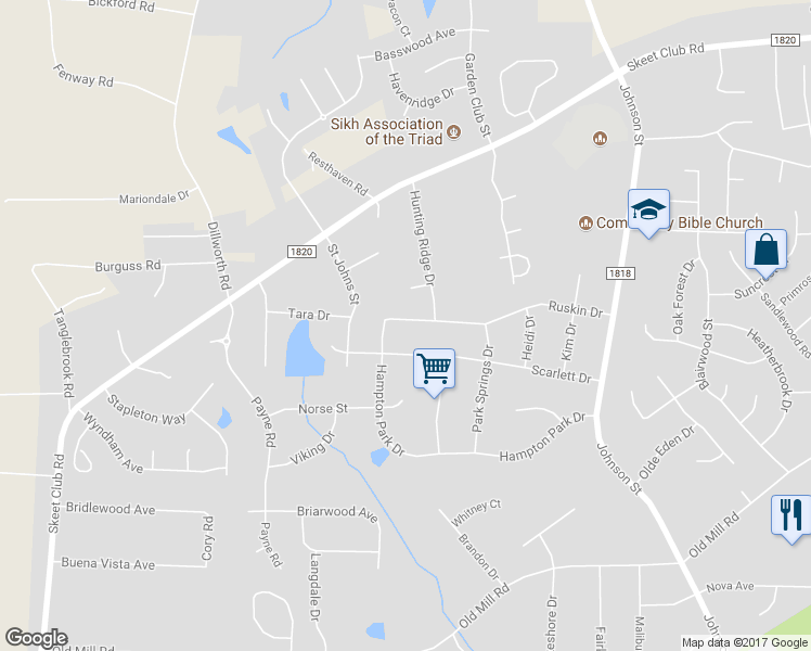 map of restaurants, bars, coffee shops, grocery stores, and more near 706 Ruskin Drive in High Point