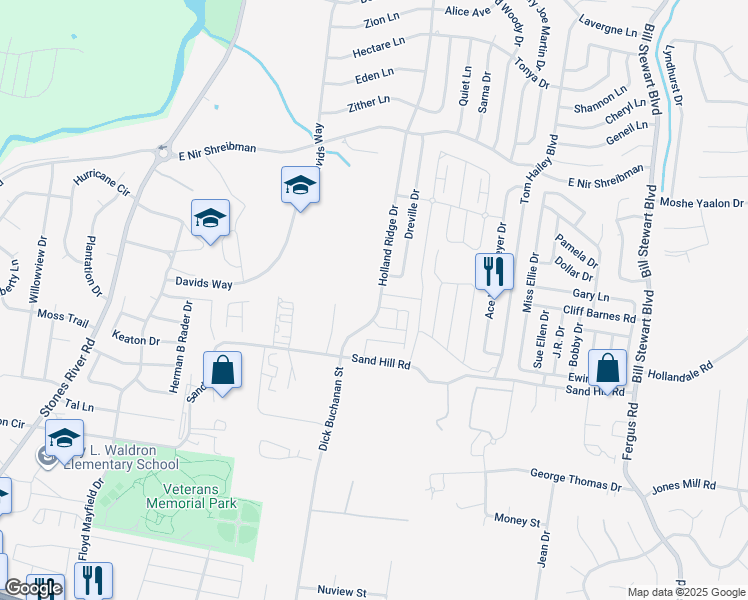 map of restaurants, bars, coffee shops, grocery stores, and more near 762 Holland Ridge Drive in La Vergne