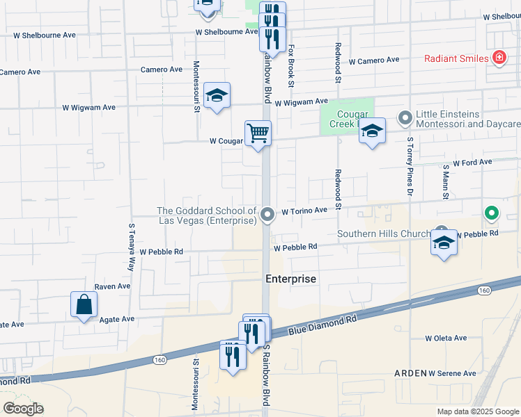 map of restaurants, bars, coffee shops, grocery stores, and more near 8840 South Rainbow Boulevard in Las Vegas