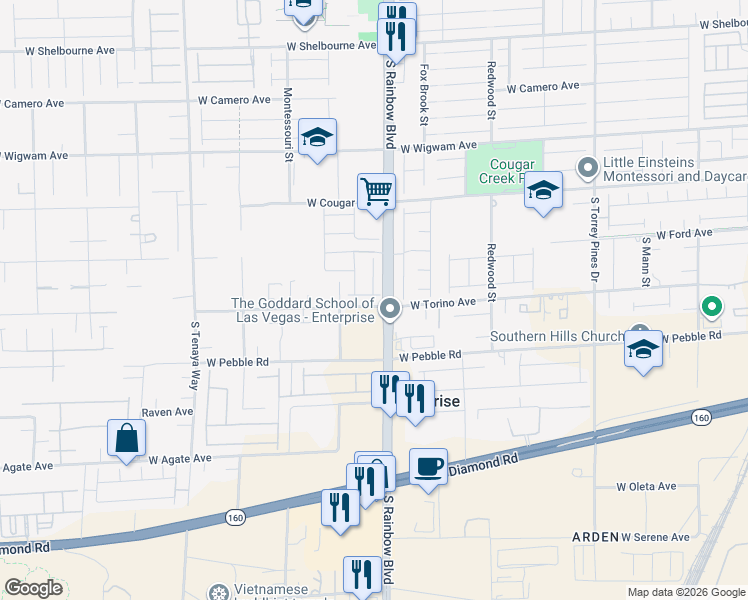 map of restaurants, bars, coffee shops, grocery stores, and more near 8840 South Rainbow Boulevard in Las Vegas