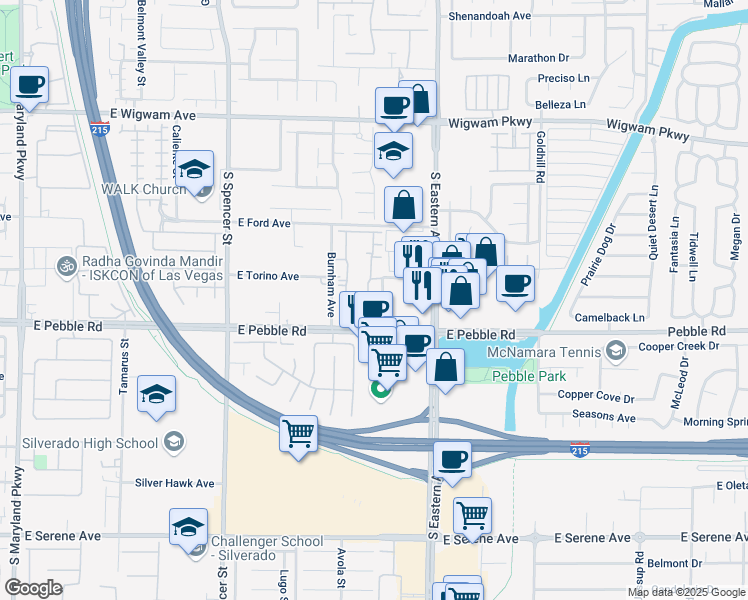 map of restaurants, bars, coffee shops, grocery stores, and more near 8805 Jeffreys Street in Las Vegas