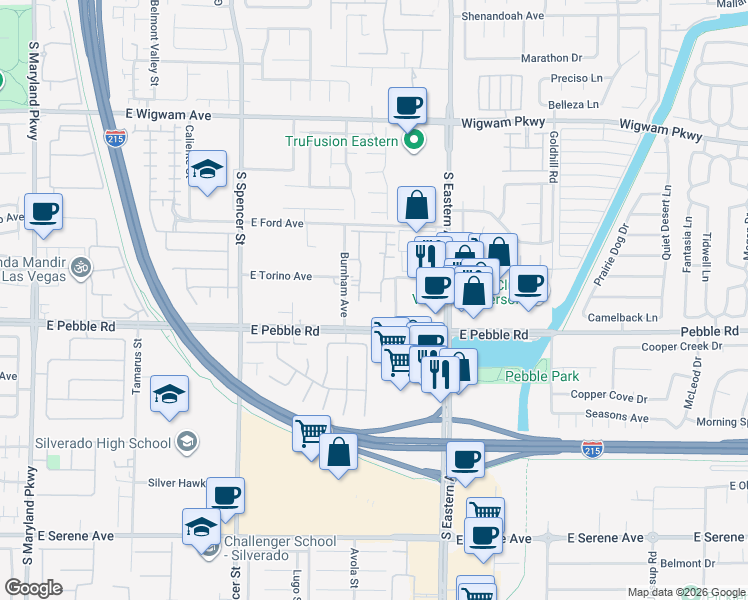 map of restaurants, bars, coffee shops, grocery stores, and more near 8805 Jeffreys Street in Las Vegas