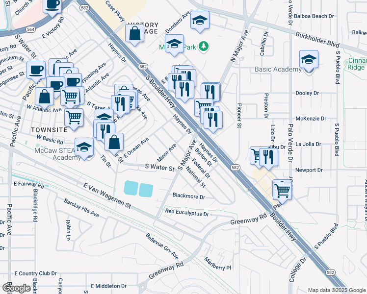 map of restaurants, bars, coffee shops, grocery stores, and more near 465 Federal Street in Henderson