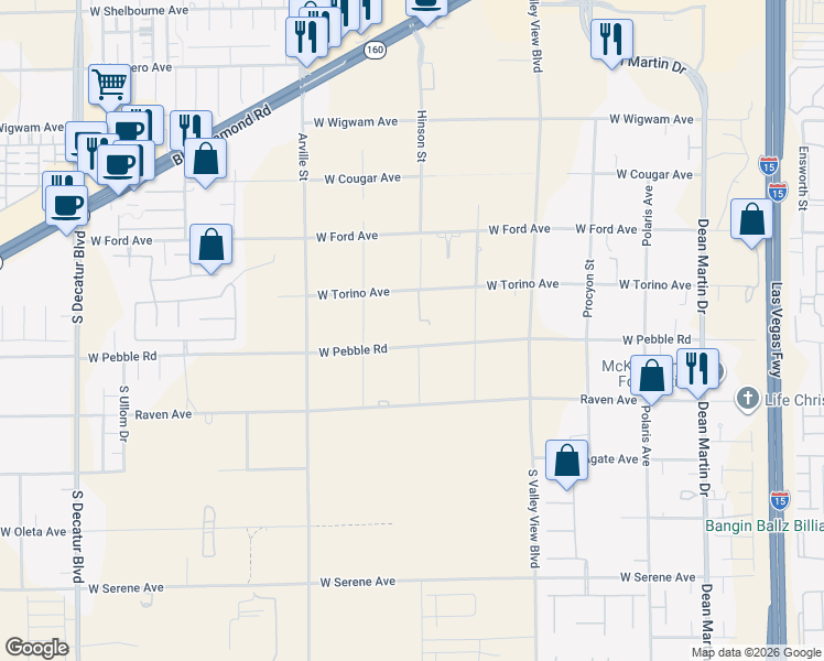 map of restaurants, bars, coffee shops, grocery stores, and more near 4164 West Pebble Road in Las Vegas