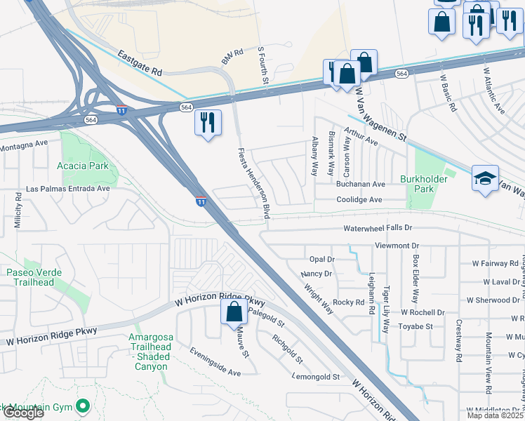 map of restaurants, bars, coffee shops, grocery stores, and more near 528 Waterwheel Falls Drive in Henderson