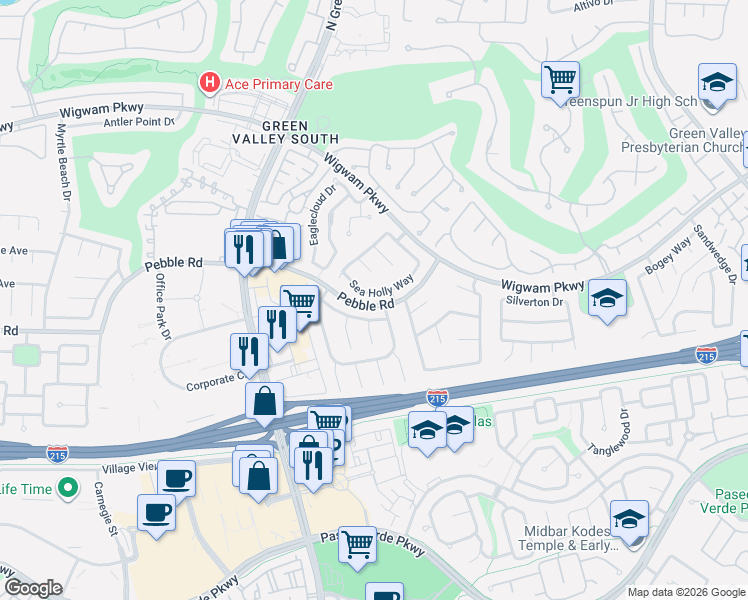 map of restaurants, bars, coffee shops, grocery stores, and more near 2101 Fountain Springs Drive in Henderson