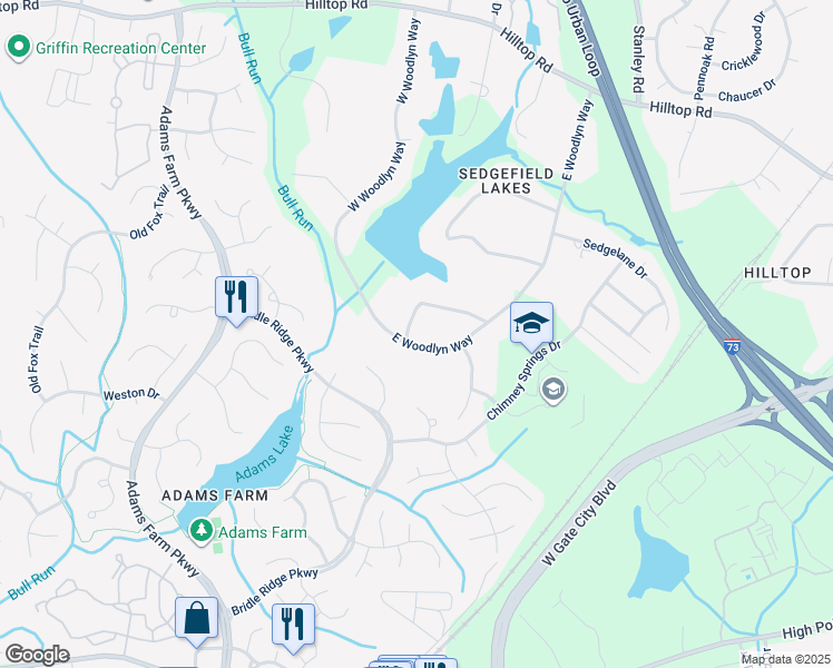 map of restaurants, bars, coffee shops, grocery stores, and more near 2624 West Woodlyn Way in Greensboro