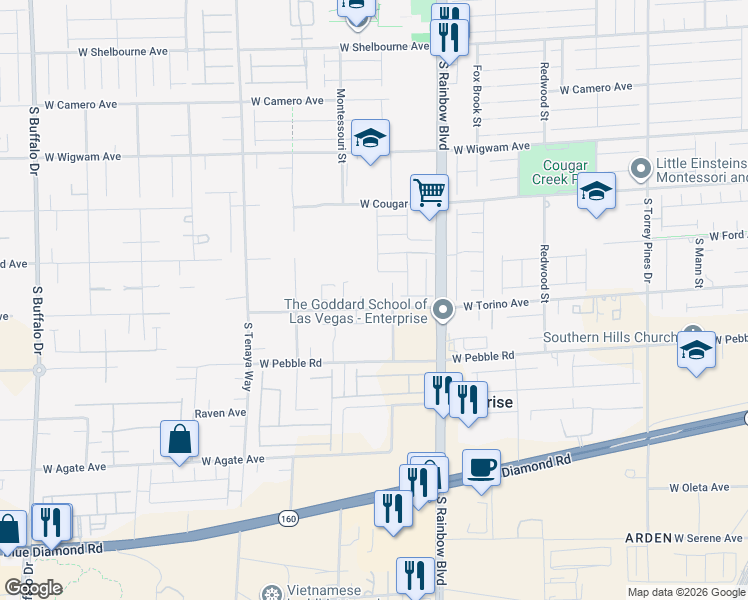 map of restaurants, bars, coffee shops, grocery stores, and more near 7050 West Torino Avenue in Las Vegas