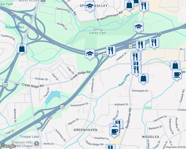 map of restaurants, bars, coffee shops, grocery stores, and more near 35774 U.S. 29 in Greensboro