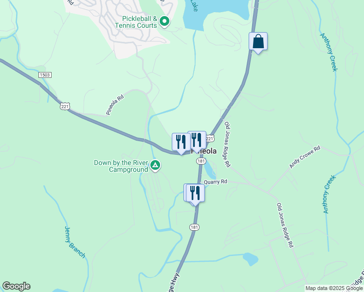 map of restaurants, bars, coffee shops, grocery stores, and more near in Pineola