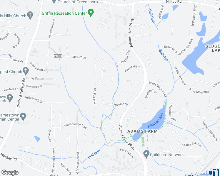map of restaurants, bars, coffee shops, grocery stores, and more near 17 Oleander Point in Greensboro