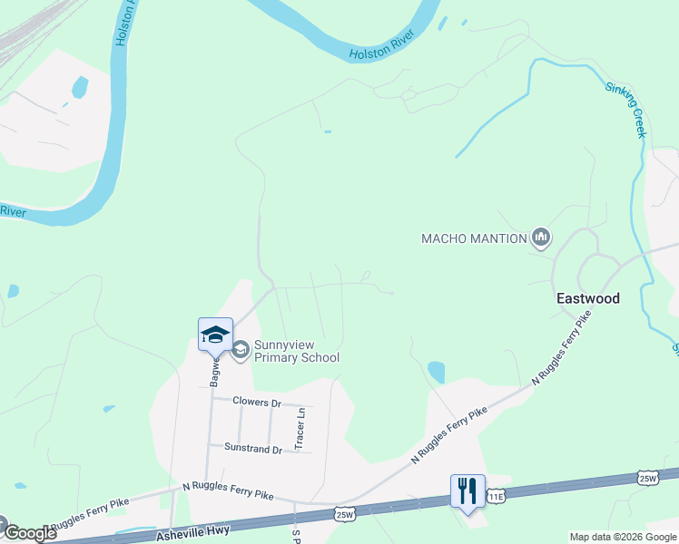 map of restaurants, bars, coffee shops, grocery stores, and more near 7007 Elna Marie Drive in Knoxville