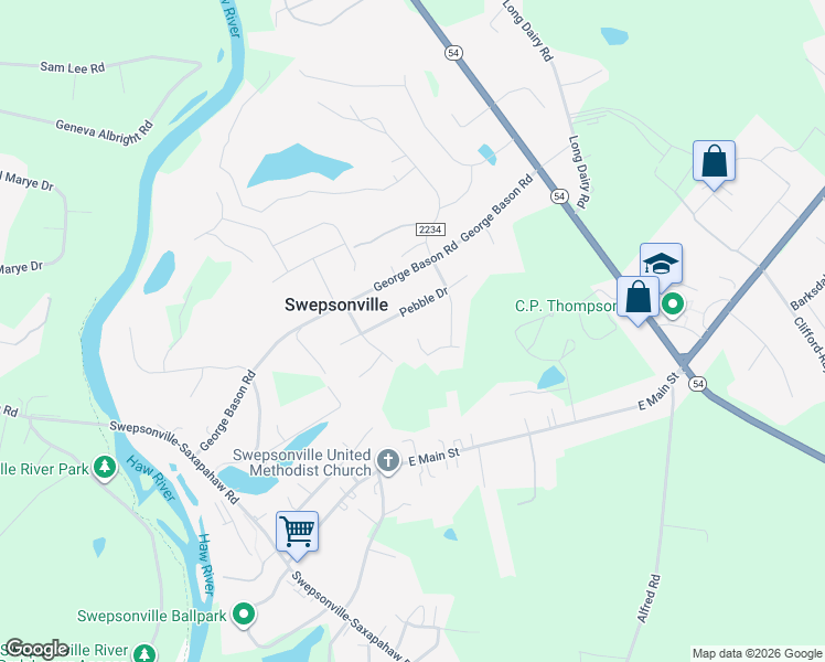 map of restaurants, bars, coffee shops, grocery stores, and more near 2395 Jade Court in Graham