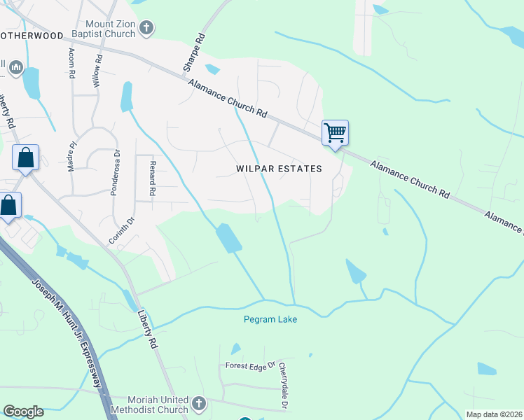 map of restaurants, bars, coffee shops, grocery stores, and more near 2703 Kilpatrick White Road in Greensboro